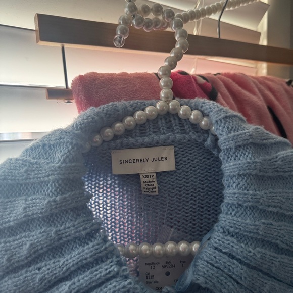 Sincerely Jules| Blue Cardigan Sweater with bows and gold button look. - Picture 4 of 5